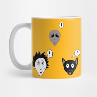 Manga / Anime Surprised Gray Alien, Man and Cat Art Mug